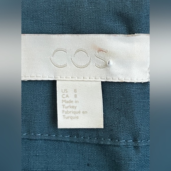 COS Cotton Linen A-Line Shirt Dress Mini Teal Blue Size 8 Minimalist Classic - Picture 7 of 15